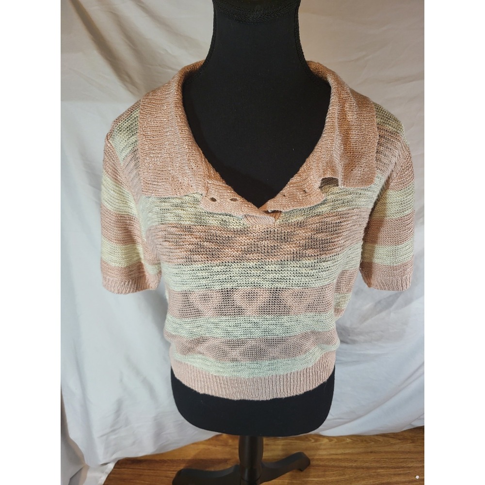 Callahan Knitwear Revolve Size M Pink Cream Stripe Short Sleeve